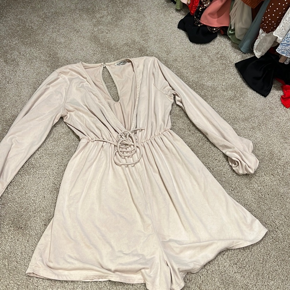Suede long sleeve romper